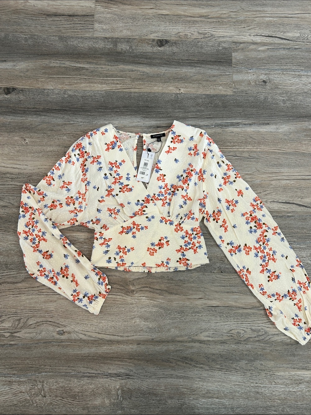Dynamite Cream Floral V-Neck Blouse